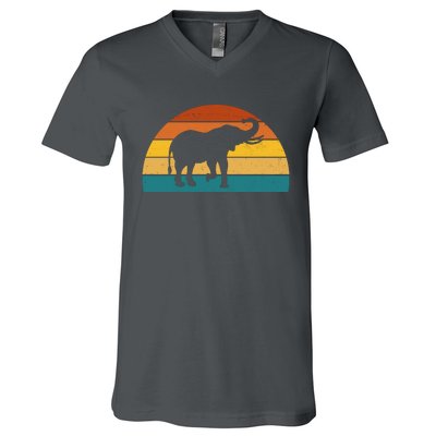 Elephant Lover Retro Sunset V-Neck T-Shirt