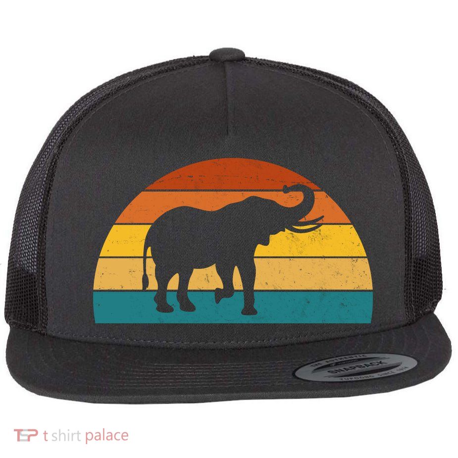 Elephant Lover Retro Sunset Flatbill Hat