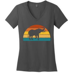 Elephant Lover Retro Sunset Women's V-Neck T-Shirt