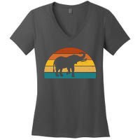 Elephant Lover Retro Sunset Women's V-Neck T-Shirt