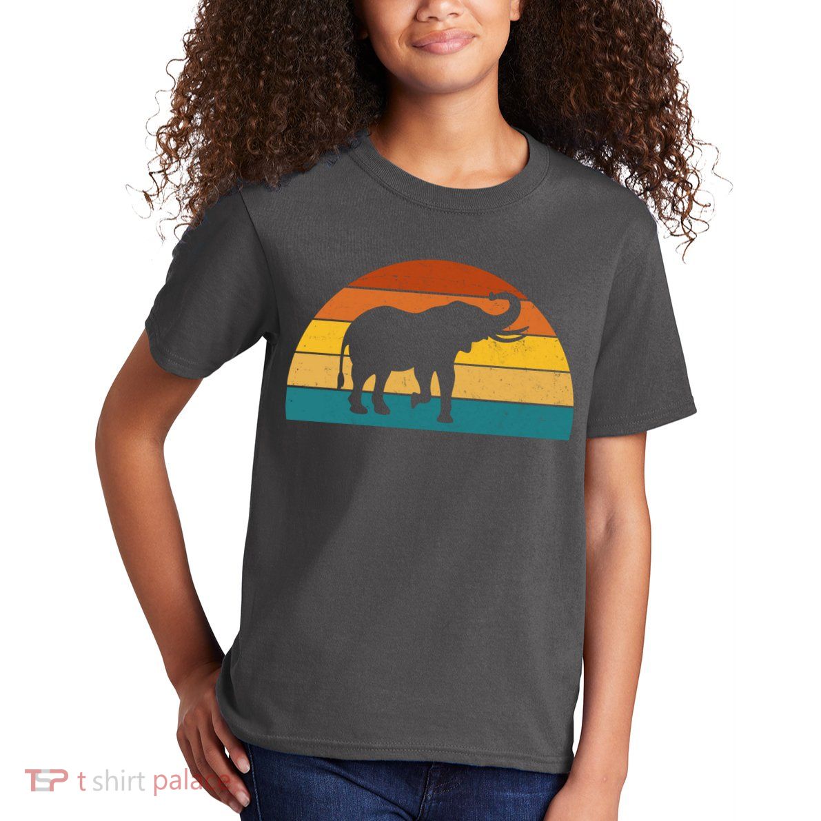 Elephant Lover Retro Sunset Kids T-Shirt