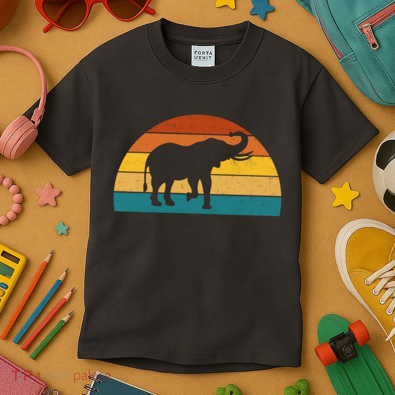 Elephant Lover Retro Sunset Kids T-Shirt