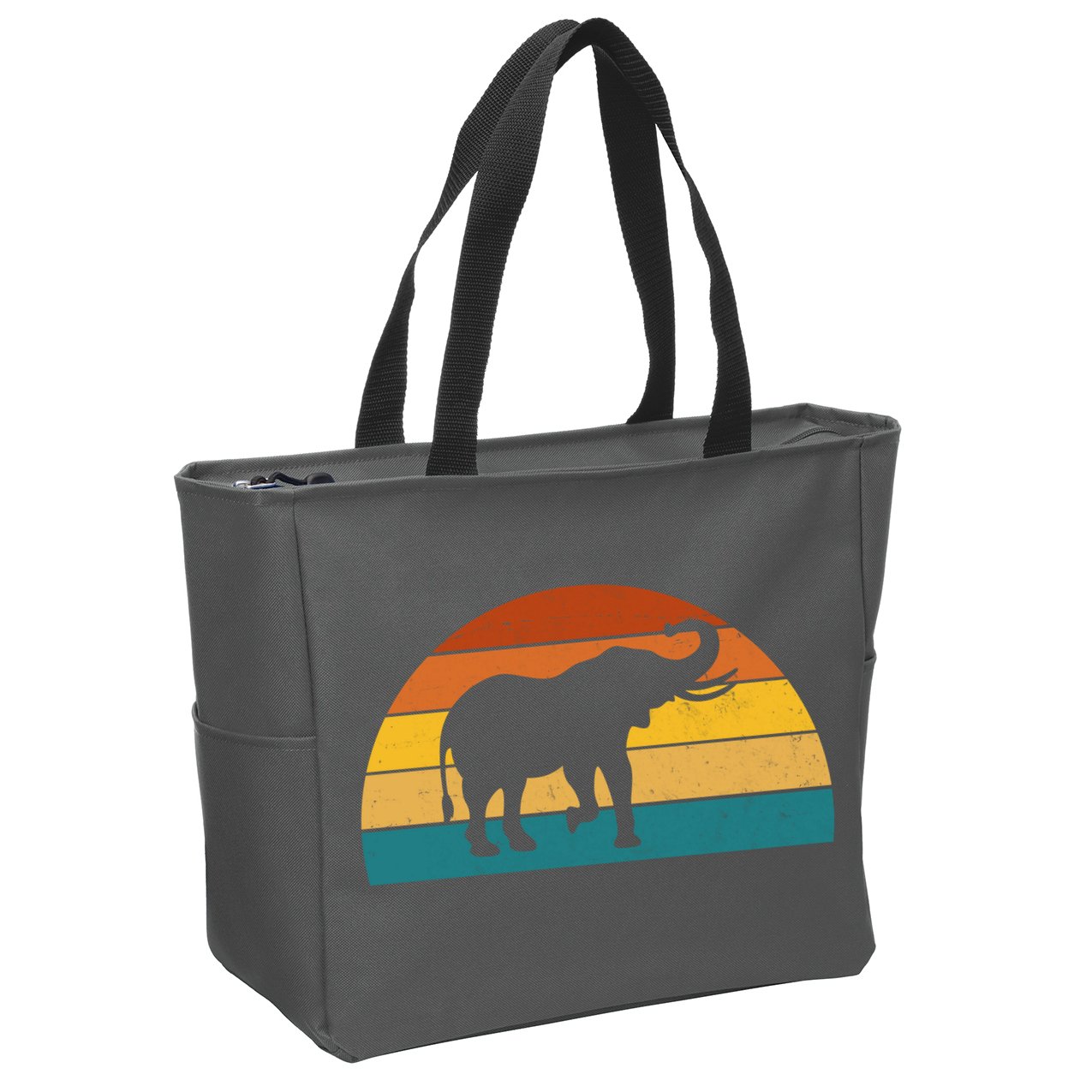 Elephant Lover Retro Sunset Zip Tote Bag