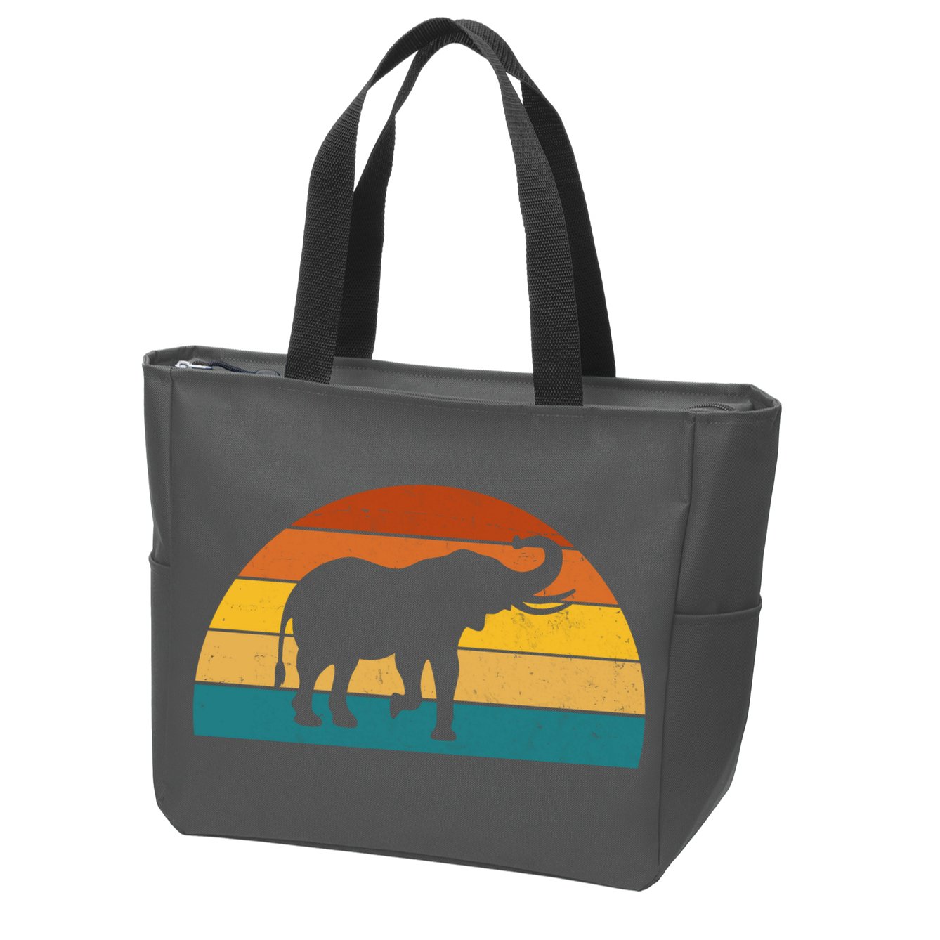 Elephant Lover Retro Sunset Zip Tote Bag