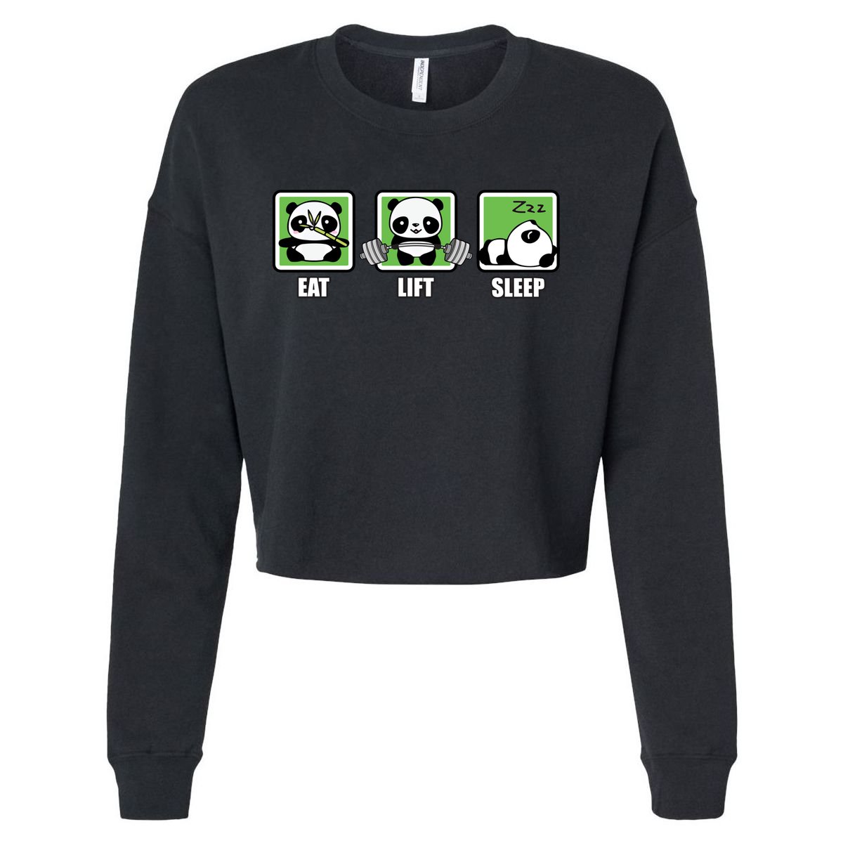 Eat Lift Sleep Cute Anime Panda Cartoon Gym Motivational Cute Gift Cropped Pullover Crew