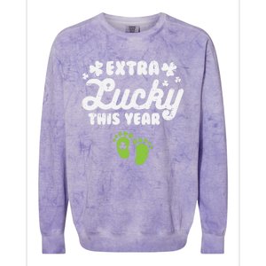 Extra Lucky St Patricks Day Pregnancy Announcet Mom Gift Colorblast Crewneck Sweatshirt