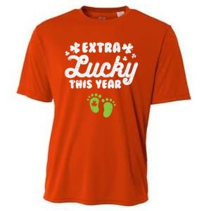 Extra Lucky St Patricks Day Pregnancy Announcet Mom Gift Cooling Performance Crew T-Shirt