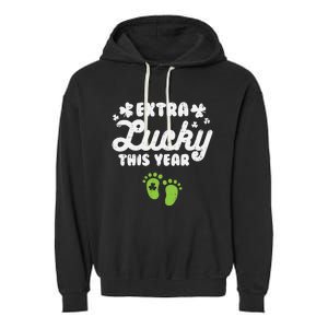 Extra Lucky St Patricks Day Pregnancy Announcet Mom Gift Garment-Dyed Fleece Hoodie