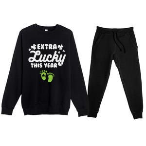 Extra Lucky St Patricks Day Pregnancy Announcet Mom Gift Premium Crewneck Sweatsuit Set