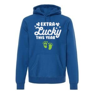 Extra Lucky St Patricks Day Pregnancy Announcet Mom Gift Premium Hoodie