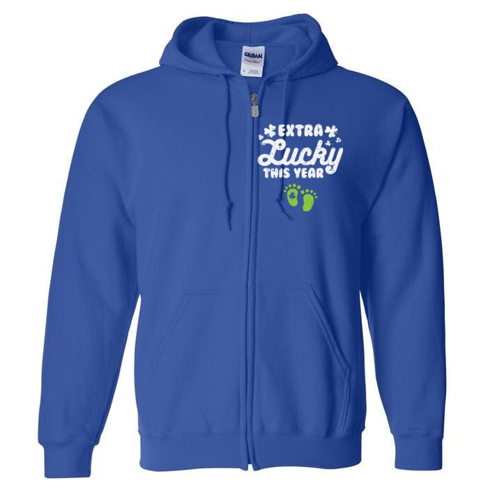 Extra Lucky St Patricks Day Pregnancy Announcet Mom Gift Full Zip Hoodie