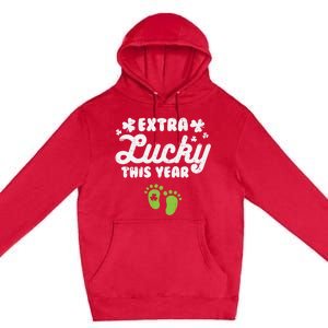 Extra Lucky St Patricks Day Pregnancy Announcet Mom Gift Premium Pullover Hoodie