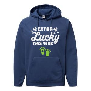 Extra Lucky St Patricks Day Pregnancy Announcet Mom Gift Performance Fleece Hoodie