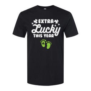 Extra Lucky St Patricks Day Pregnancy Announcet Mom Gift Softstyle CVC T-Shirt