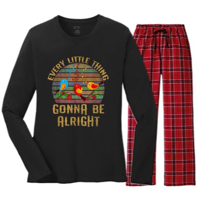 Every Little Thing Is Gonna Be Alright Little Birds Women's Long Sleeve Flannel Pajama Set 