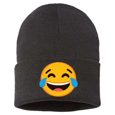 Emoticon Laughing Tears Face With Tears Of Joy Gift Sustainable Knit Beanie
