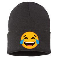 Emoticon Laughing Tears Face With Tears Of Joy Gift Sustainable Knit Beanie