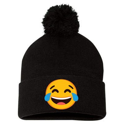 Emoticon Laughing Tears Face With Tears Of Joy Gift Pom Pom 12in Knit Beanie