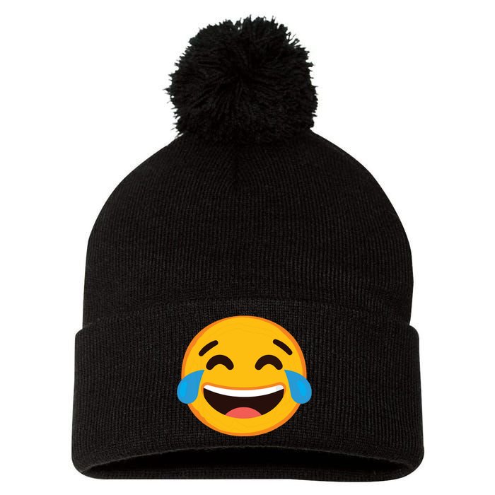 Emoticon Laughing Tears Face With Tears Of Joy Gift Pom Pom 12in Knit Beanie