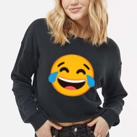 Emoticon Laughing Tears Face With Tears Of Joy Gift Cropped Pullover Crew