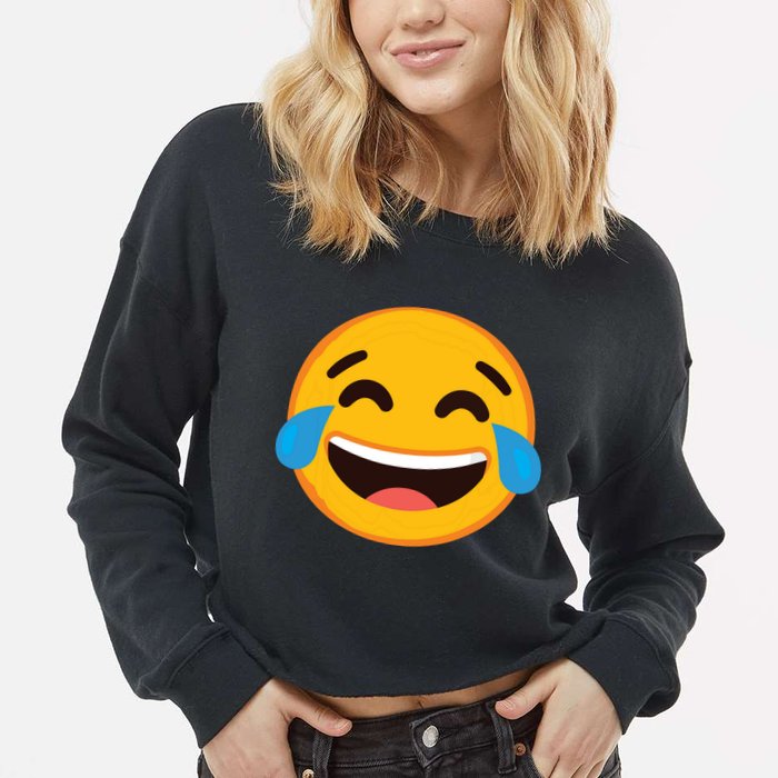 Emoticon Laughing Tears Face With Tears Of Joy Gift Cropped Pullover Crew