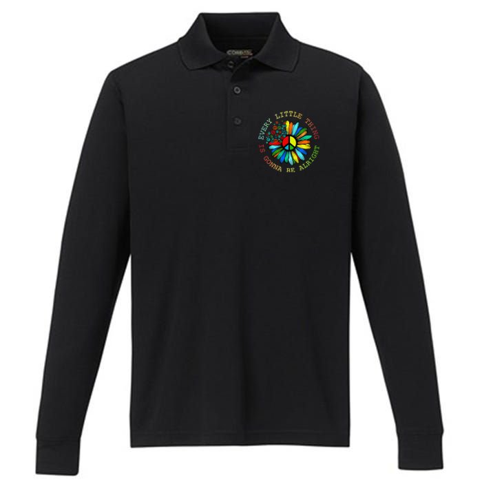 Every Little Thing Is Gonna Be Alright Hippie Flower Performance Long Sleeve Polo