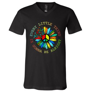 Every Little Thing Is Gonna Be Alright Hippie Flower V-Neck T-Shirt