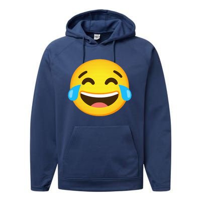 Emoticon Laughing Tears Face With Tears Of Joy Gift Performance Fleece Hoodie