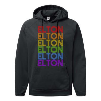 Elton Wordmark Pattern Retro Style Performance Fleece Hoodie