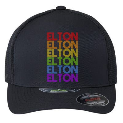 Elton Wordmark Pattern Retro Style Flexfit Unipanel Trucker Cap