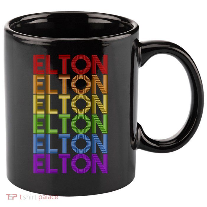 Elton Wordmark Pattern Retro Style 11oz C Handle Ceramic Mug