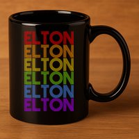 Elton Wordmark Pattern Retro Style 11oz C Handle Ceramic Mug