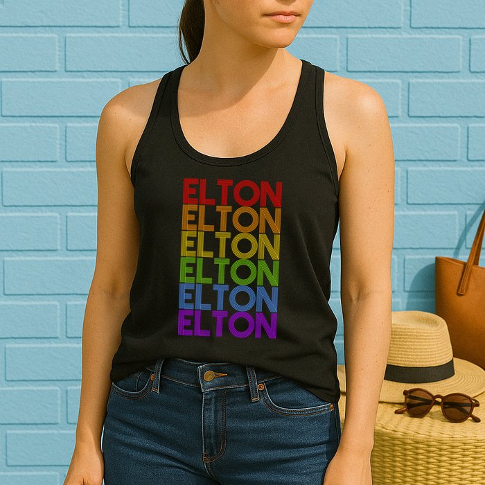 Elton Wordmark Pattern Retro Style Womens Tank Top