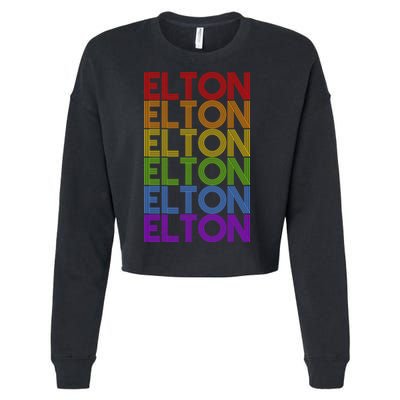 Elton Wordmark Pattern Retro Style Cropped Pullover Crew