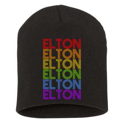 Elton Wordmark Pattern Retro Style Short Acrylic Beanie