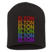 Elton Wordmark Pattern Retro Style Short Acrylic Beanie