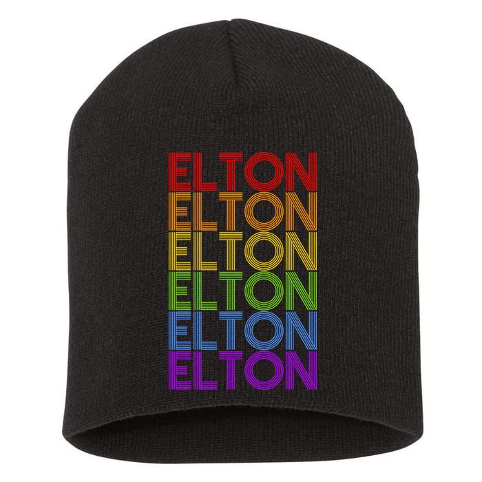 Elton Wordmark Pattern Retro Style Short Acrylic Beanie