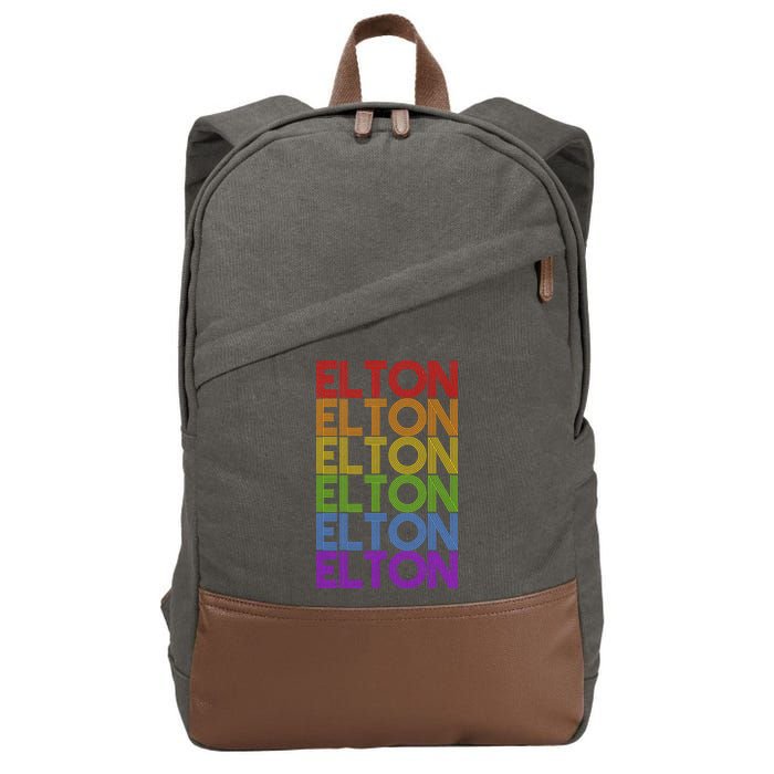 Elton Wordmark Pattern Retro Style Cotton Canvas Backpack