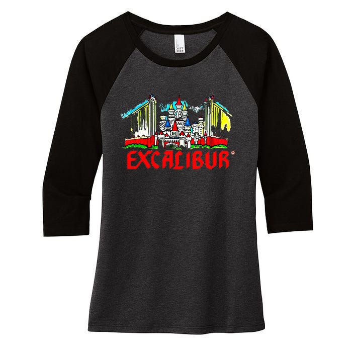 Excalibur Las Vegas Hotel Casino Retro Vintage Women's Tri-Blend 3/4-Sleeve Raglan Shirt