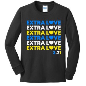 Extra Love World Down Syndrome Awareness Day March 21 T21 Kids Long Sleeve Shirt