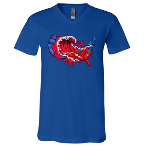 Election Map 2024 Presidential Race Red Republican Wave V-Neck T-Shirt