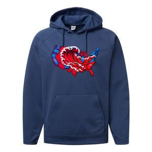 Election Map 2024 Presidential Race Red Republican Wave Performance Fleece Hoodie