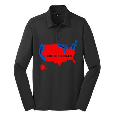 Election Map 2024 United States Of America Dumbfuckistan Silk Touch Performance Long Sleeve Polo