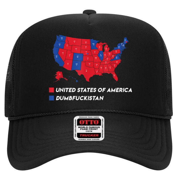 Election Map 2024 United States Of America Dumbfuckistan High Crown Mesh Back Trucker Hat