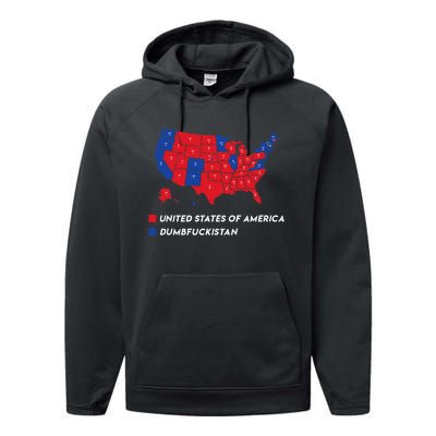 Election Map 2024 United States Of America Dumbfuckistan Performance Fleece Hoodie