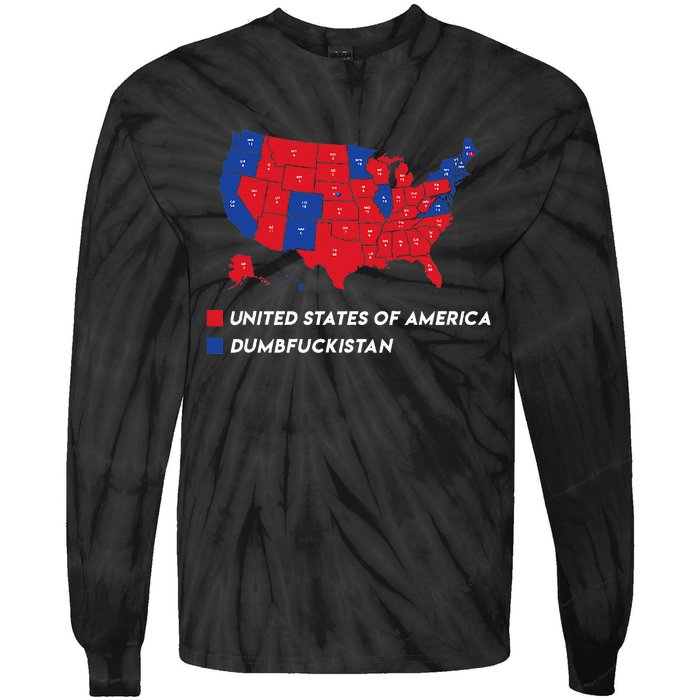 Election Map 2024 United States Of America Dumbfuckistan Tie-Dye Long Sleeve Shirt