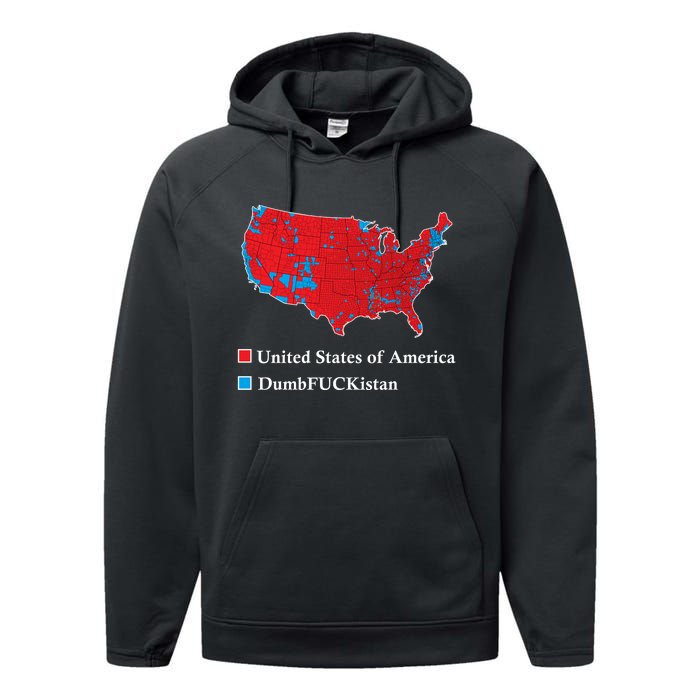 Electoral Map 2024 Donald Trump United States Of America Dumbfuckistan Performance Fleece Hoodie