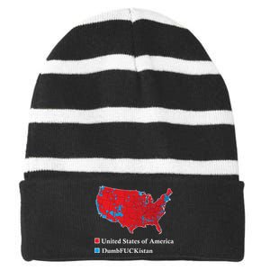 Electoral Map 2024 Donald Trump United States Of America Dumbfuckistan Striped Beanie with Solid Band