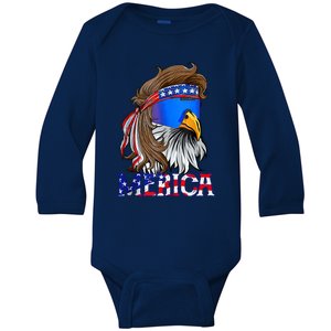 Eagle Mullet 4th Of July USA American Flag Merica Baby Long Sleeve Bodysuit