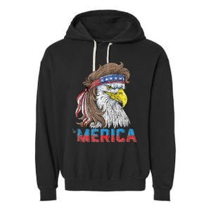 Eagle Mullet 4th Of July USA American Flag Eagle Merica Garment-Dyed Fleece Hoodie